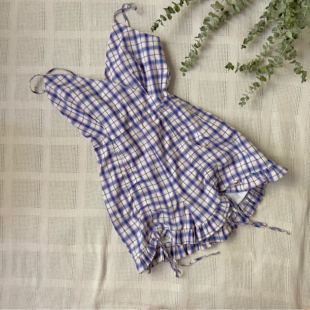 UO After Market Plaid Surplice Romper S